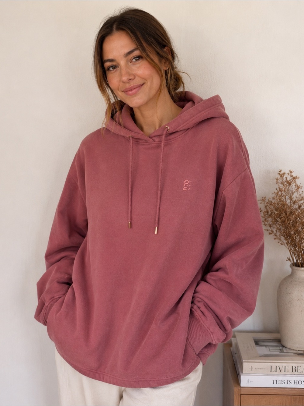 PE Nation sz S oversized Hoodie with Embroidered Logo Terra cotta pink color
